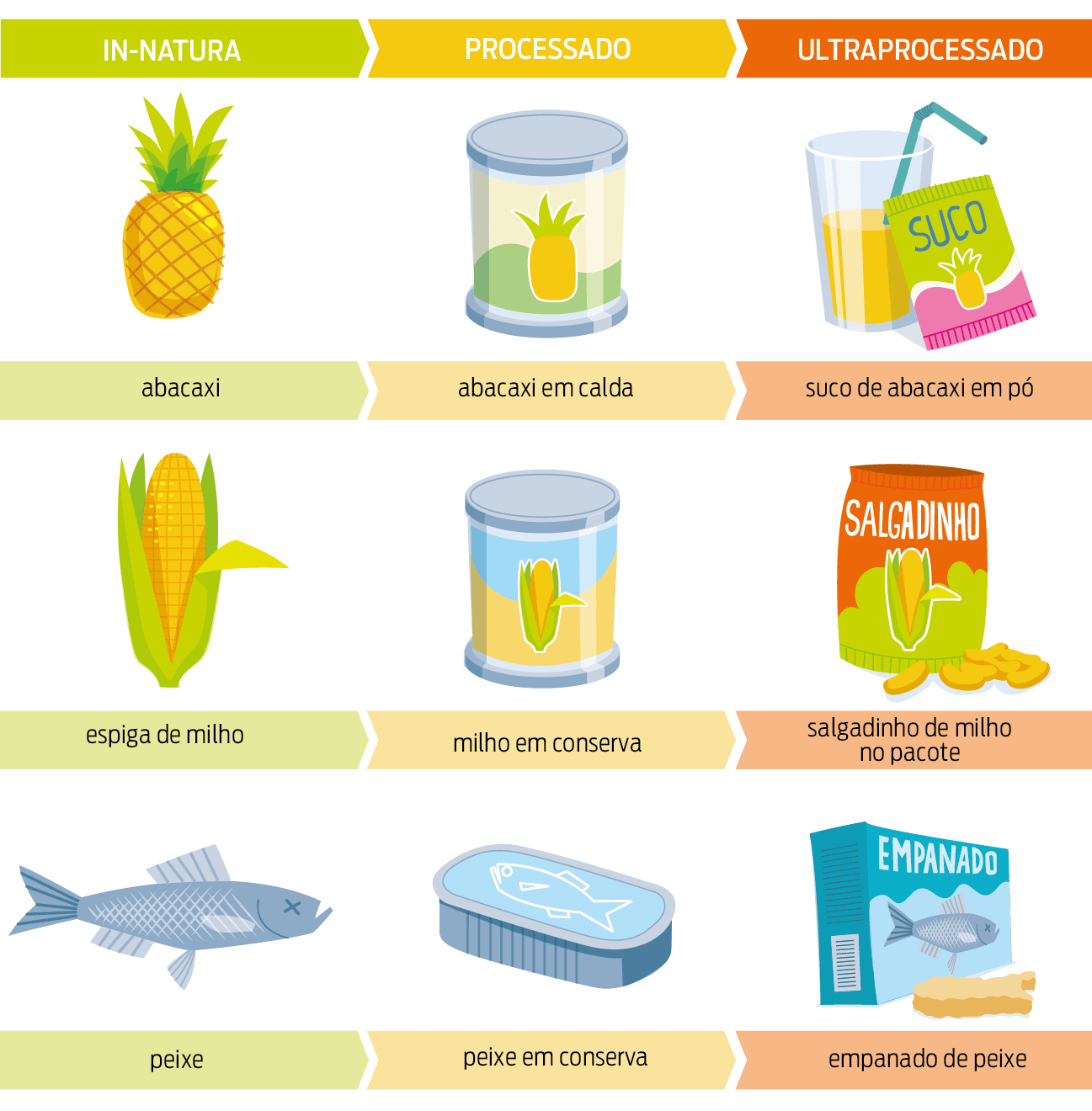 grau de processamento de alimentos exemplos de alimentos ultraprocessados processados e in natura