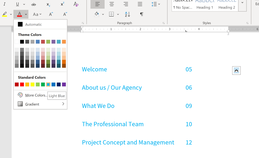 business proposal template word doc text color change