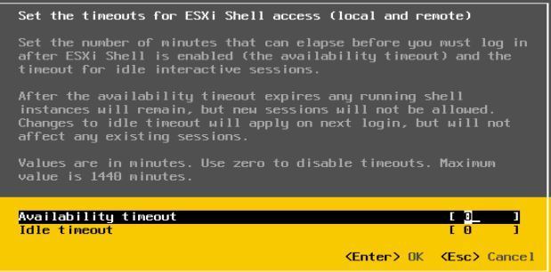 Tiempos de espera para el acceso al shell de ESXi