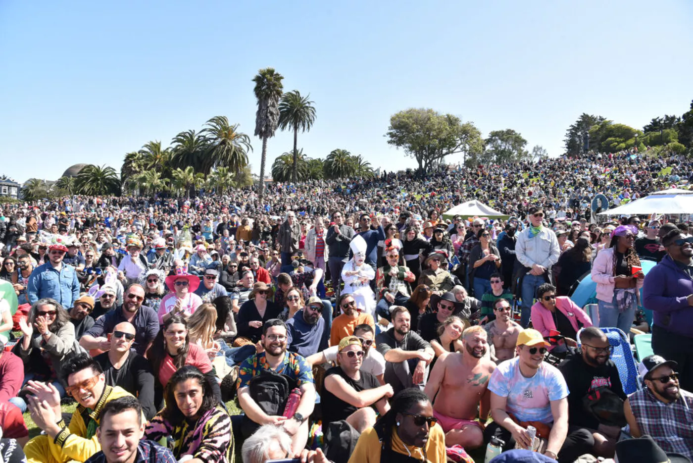 The crowd at Dolores Park during Hunky Jesus Costume Contest.