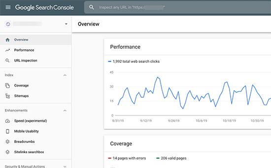 Painel do Google Search Console