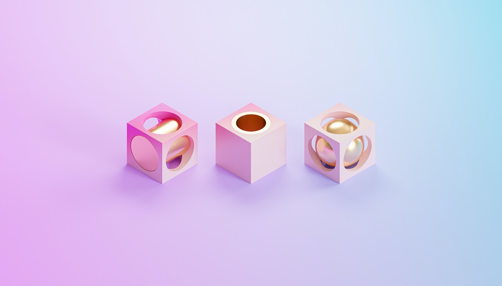3D modelling – three cubes with balls in them
