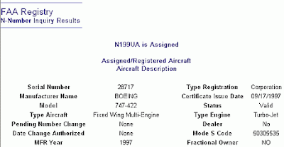 Screen shot of FAA information