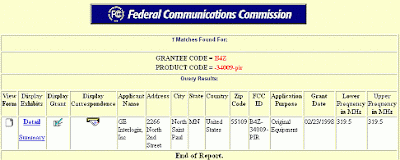 Screen shot of FCC information