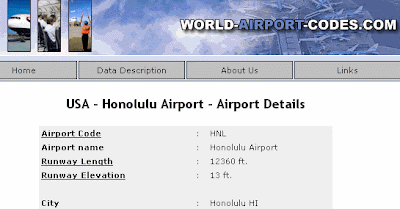 Screen shot of Honolulu airport information