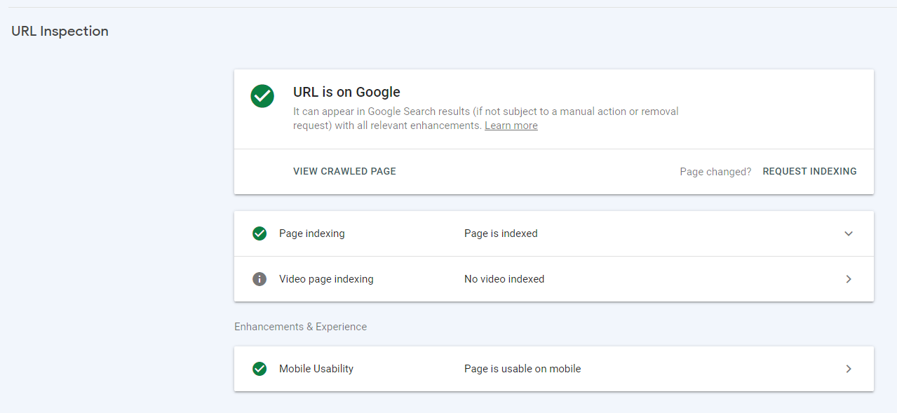 URL inspection in Google Search Console