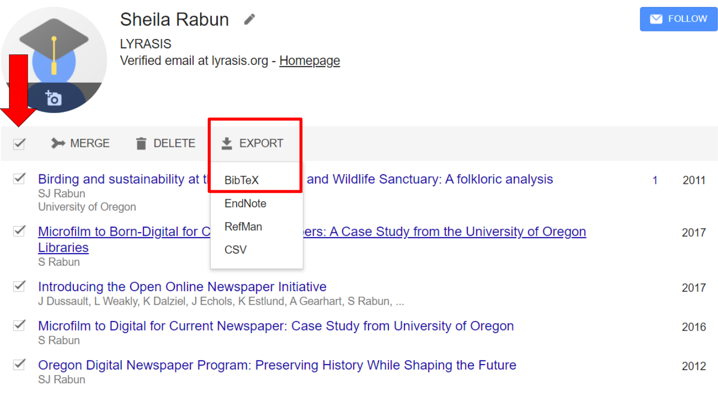 How DOI export a DOI from Google Scholar?