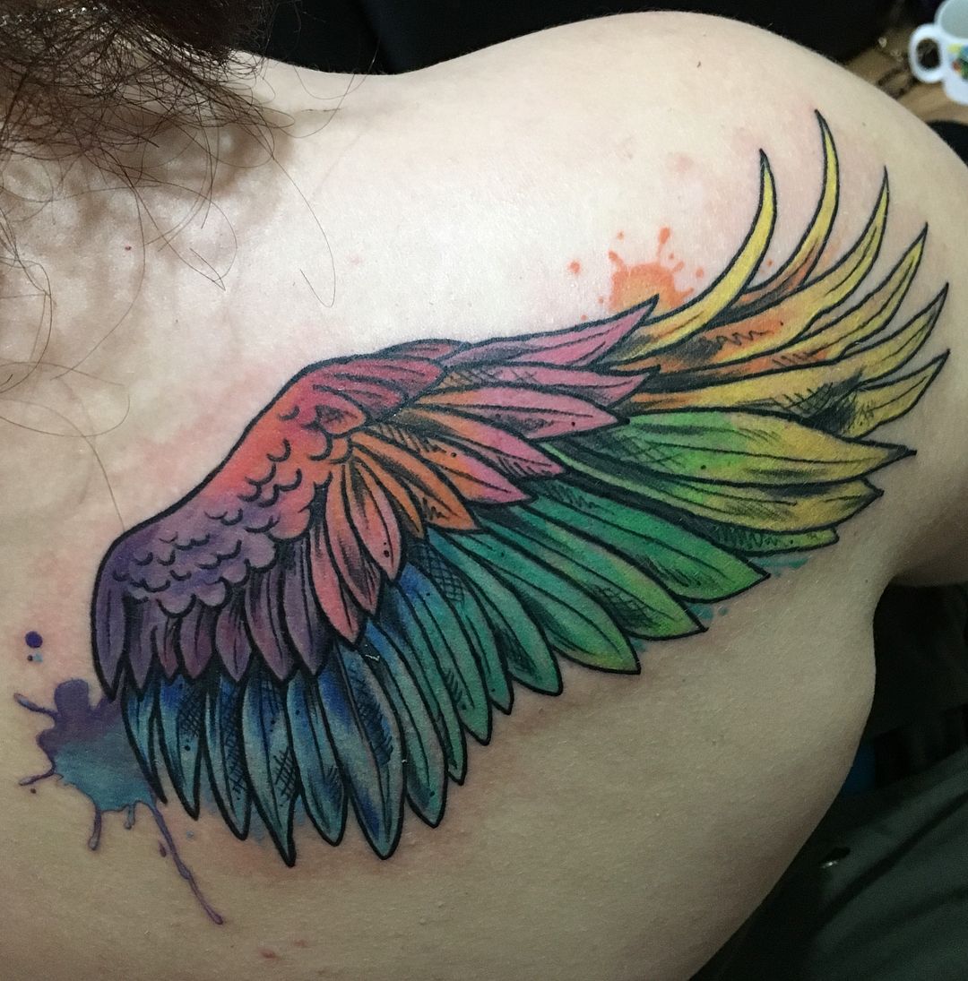 Colored Bird Wing Tattoo