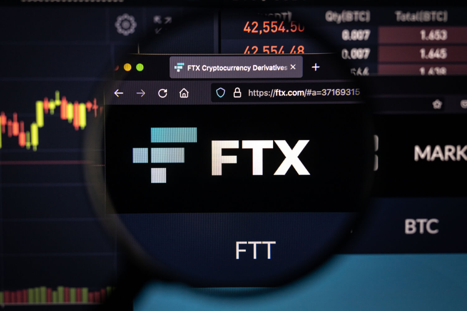 ftx symbol in magnifying glass