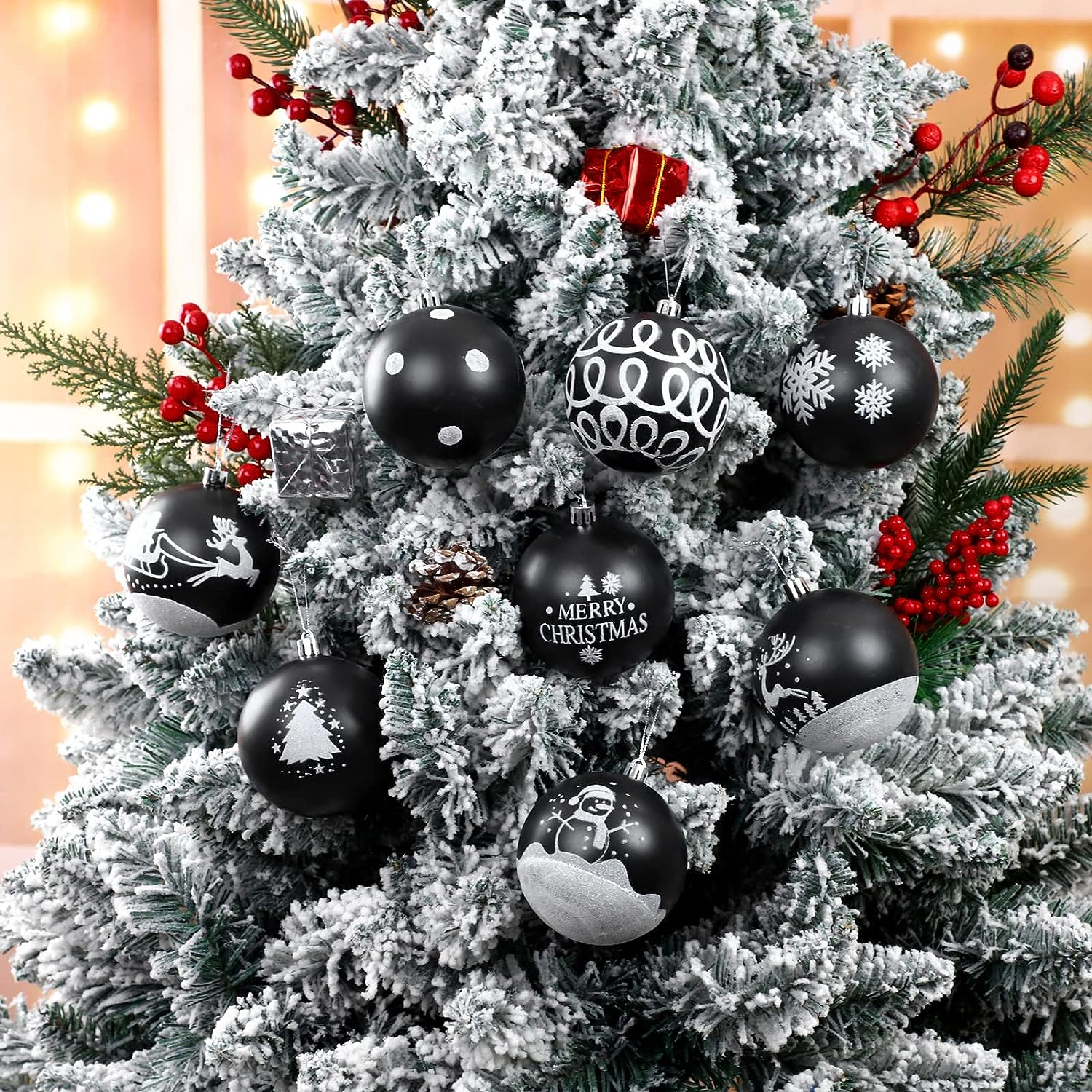 Vinyl decorated black Christmas ornaments