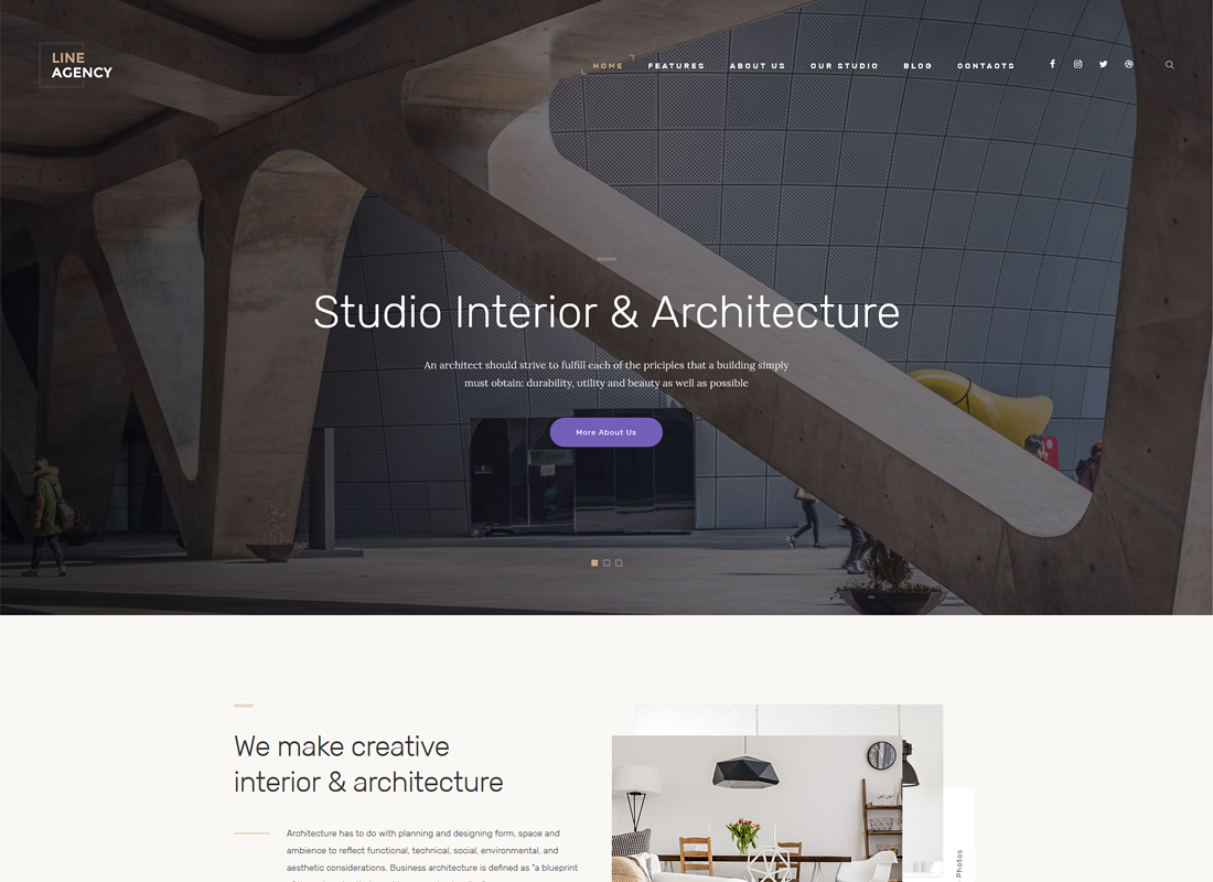 Line Agency - Tema de WordPress para diseño de interiores y arquitectura