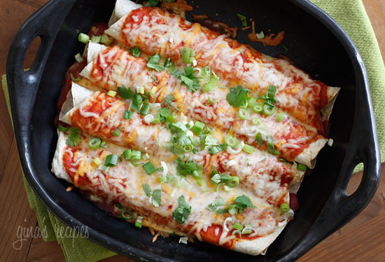Cheesy meatless enchiladas filled with zucchini and cheese, topped with my homemade enchilada sauce –so delicious whether you are vegetarian or not.