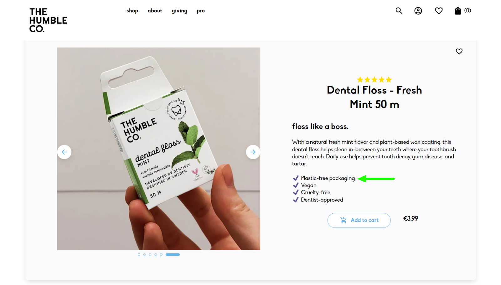 A dental products brand highlighting its sustainable packaging practice.