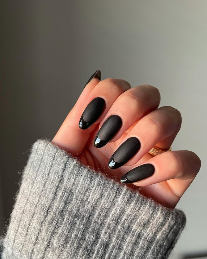 Matte Nails With Glossy Tips