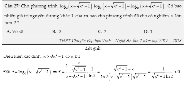 Ví dụ ứng dụng đạo hàm vào bài tập vận dụng cao logarit