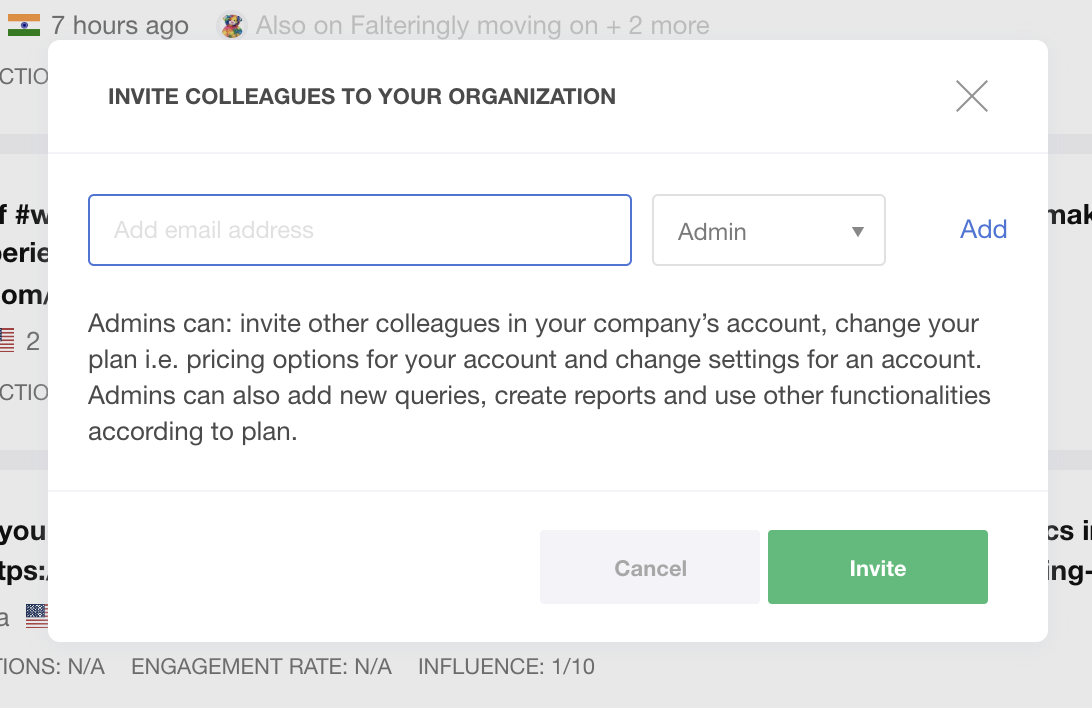 mediatoolkit invite colleagues to your organization and share information screenshot 