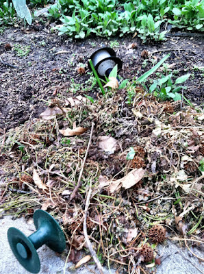 Solar lights broken leaves dirt yard photo Solar lights broken leaves dirt yard photo