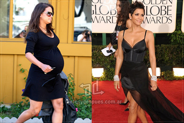 Before and after of Halle-Berry embarazada