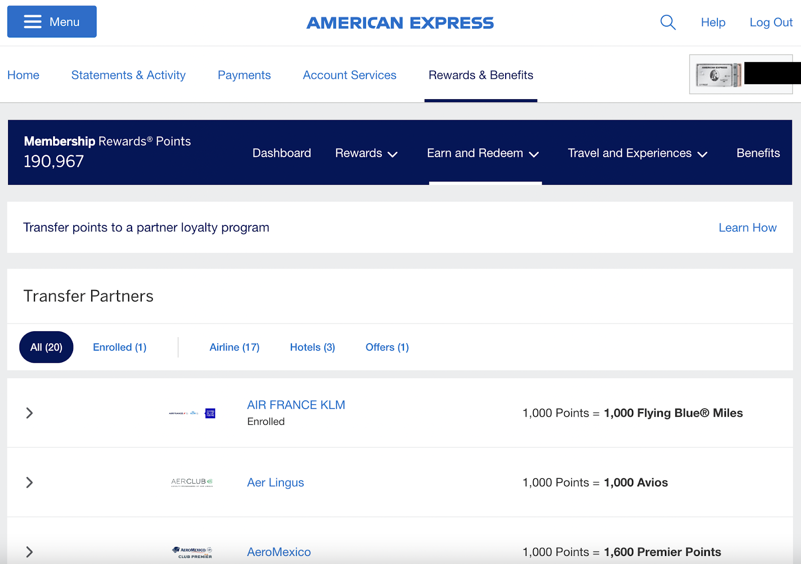 Step four of how to transfer American Express points to travel partners