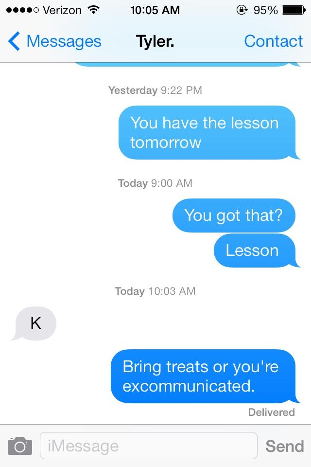 iphone text bring treats to church