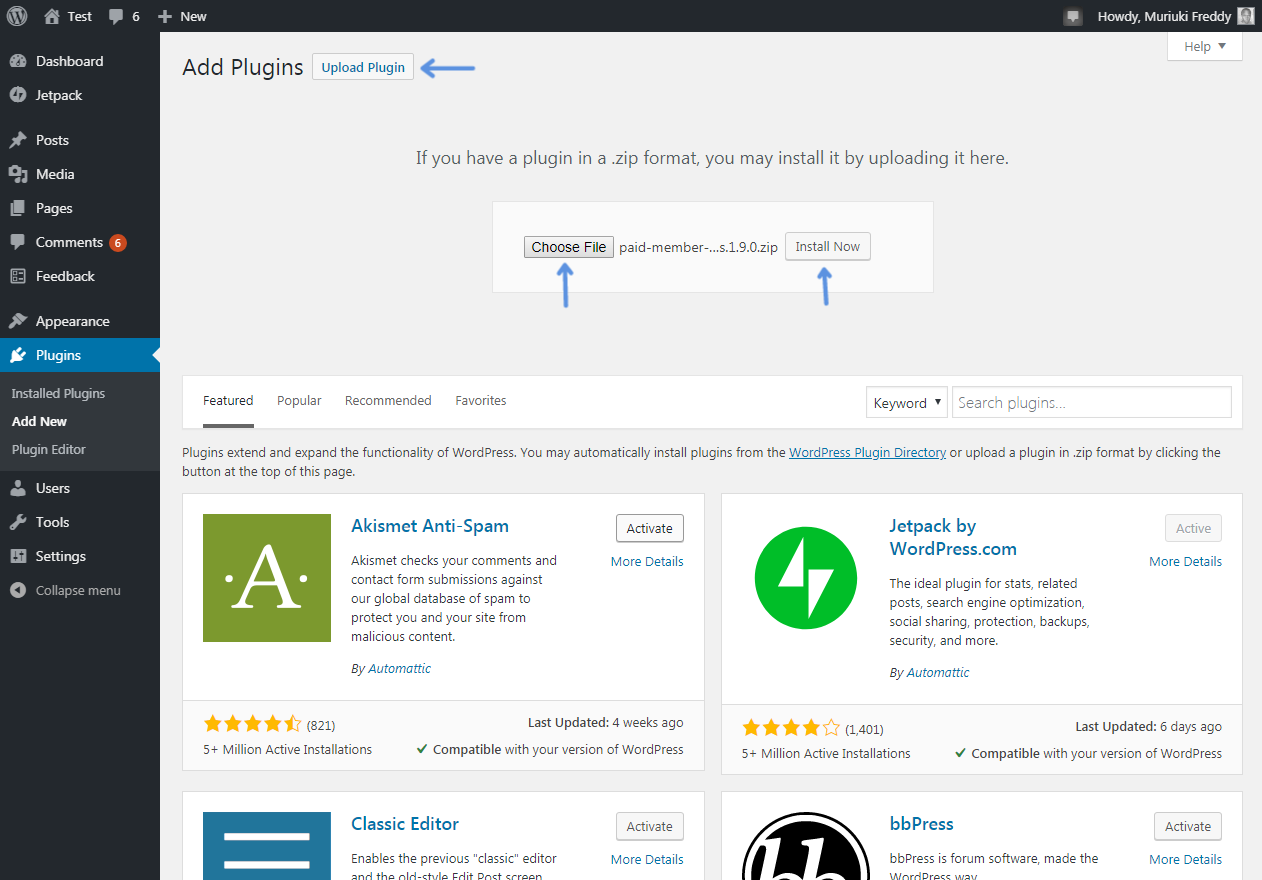 carregando o plug-in de assinaturas de membros pagos