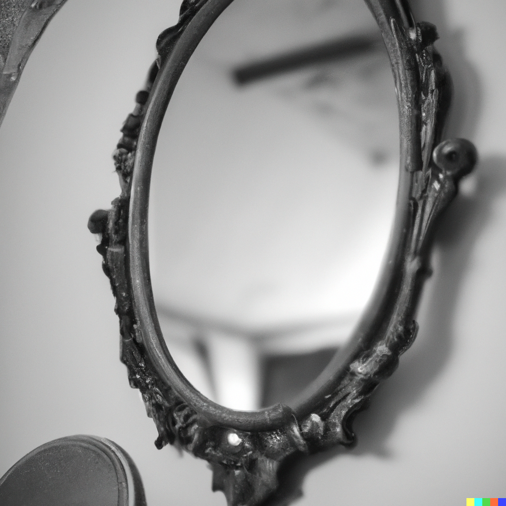 a mirror symbolizing our world and reality is a reflection of our inner selves