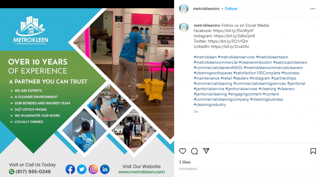 metrokleen cleansing services Instagram screenshot 