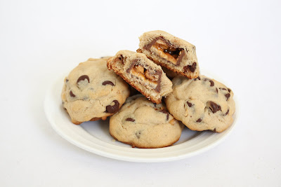 photo of a plate of Peanut butter Snickers Cookies