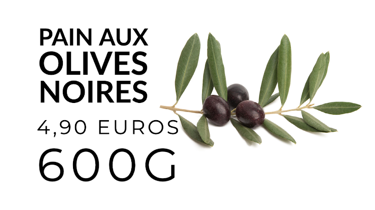 Ingrédients : olives noires, 10% de farine de seigle intégrale, farine de blé bio T80, du levain naturel de seigle, sel de Guérande, eau.