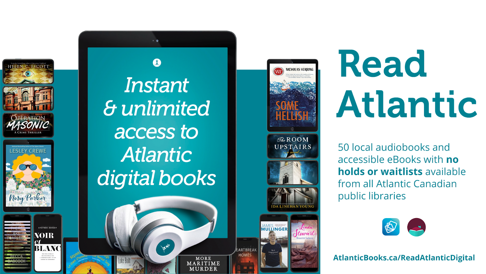 An iPad cover with the text Instand and unlimited access to Atlantic Digital Books