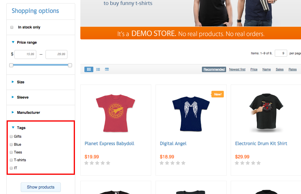 Shopify search filters and facets using Expertrec smart search bar