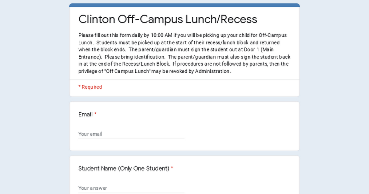Clinton Off-Campus Lunch/Recess