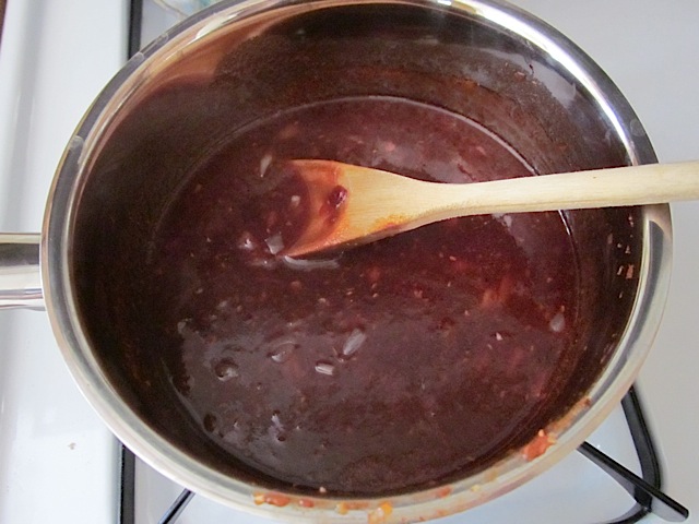sauce stirred and cooking 