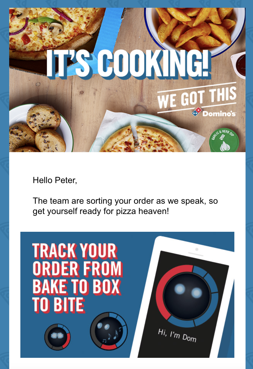 Domino's confirmation order email