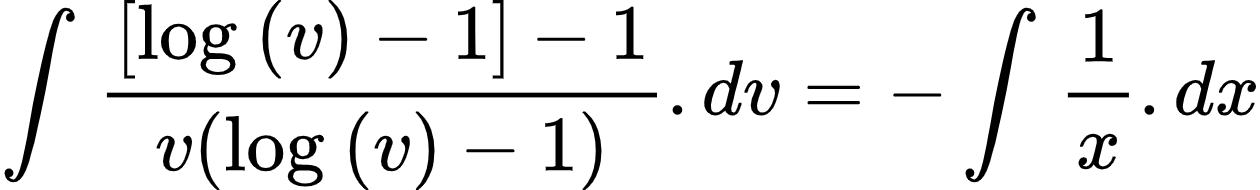 {"font":{"size":10,"color":"#000000","family":"Arial"},"type":"align*","code":"\\begin{align*}\n{\\int_{}^{}\\frac{\\left[\\log_{}\\left(v\\right)-1\\right]-1}{v\\left(\\log_{}\\left(v\\right)-1\\right)}.dv}&={-\\int_{}^{}\\frac{1}{x}.dx}\t\n\\end{align*}","id":"4-0-1-0-0-0-0-1-2-0-1-0-1-1-1-1-0-1-1-0","ts":1604221558124,"cs":"7HBRDjGOqdctIdK5cdyzBQ==","size":{"width":252,"height":37}}