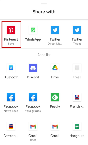 Select "Pinterest" among the options.