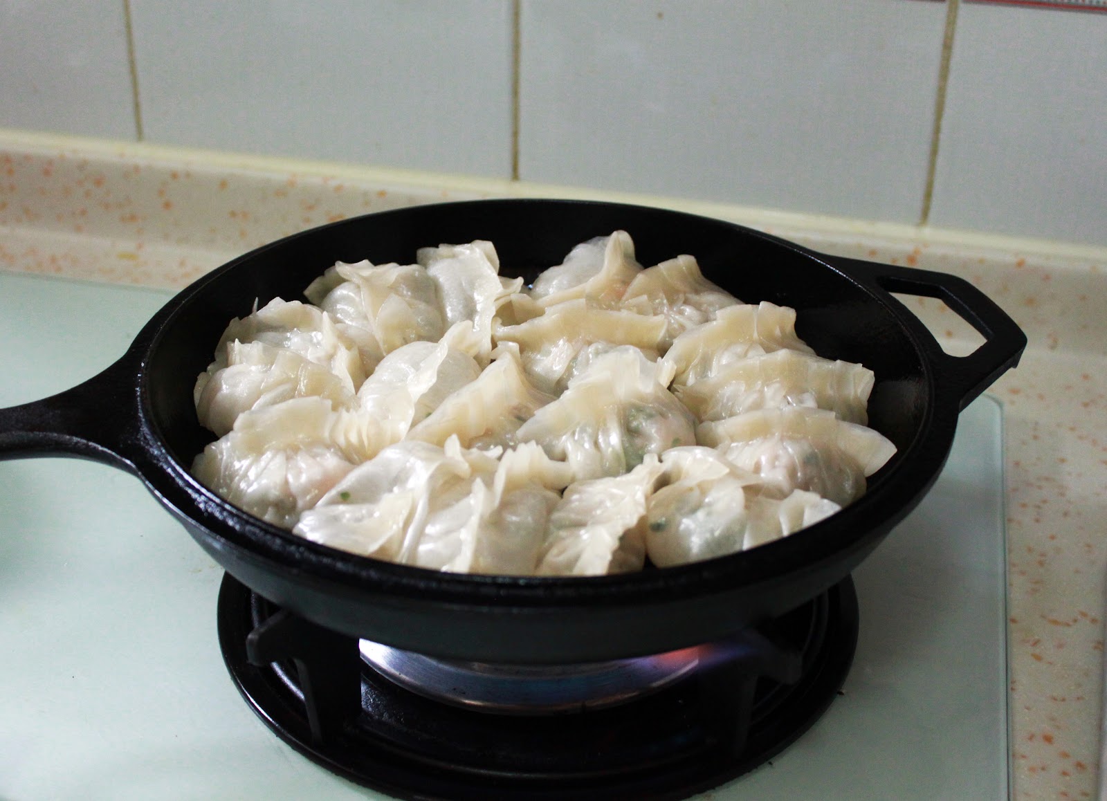 Pan frying potstickers