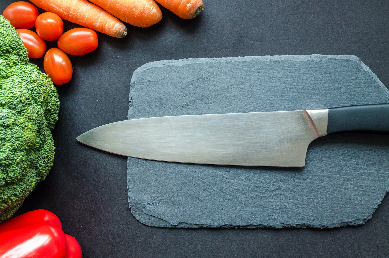 Chef's knife on slate