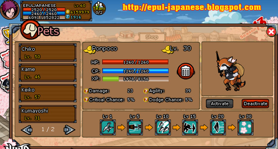 Skill-skill Pet Ponpoco Ninja Saga epuljapanese