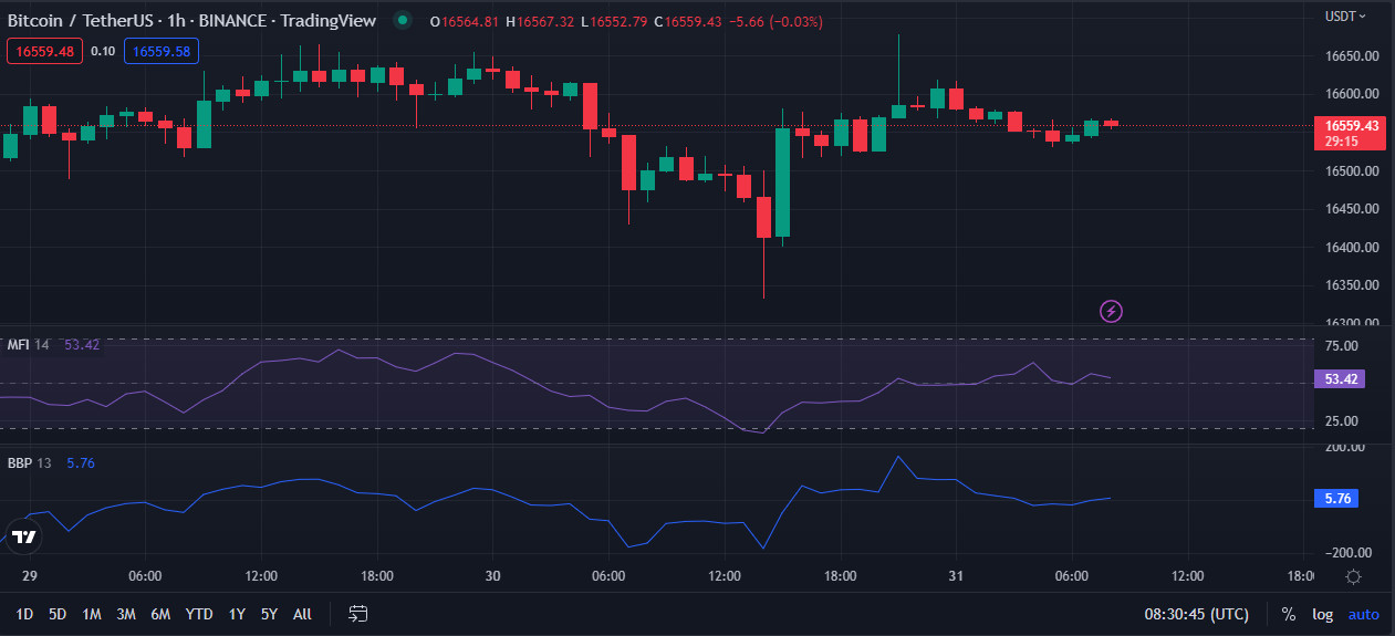 Gráfico de precios de 1 hora de BTC/USD (fuente: TradingView)