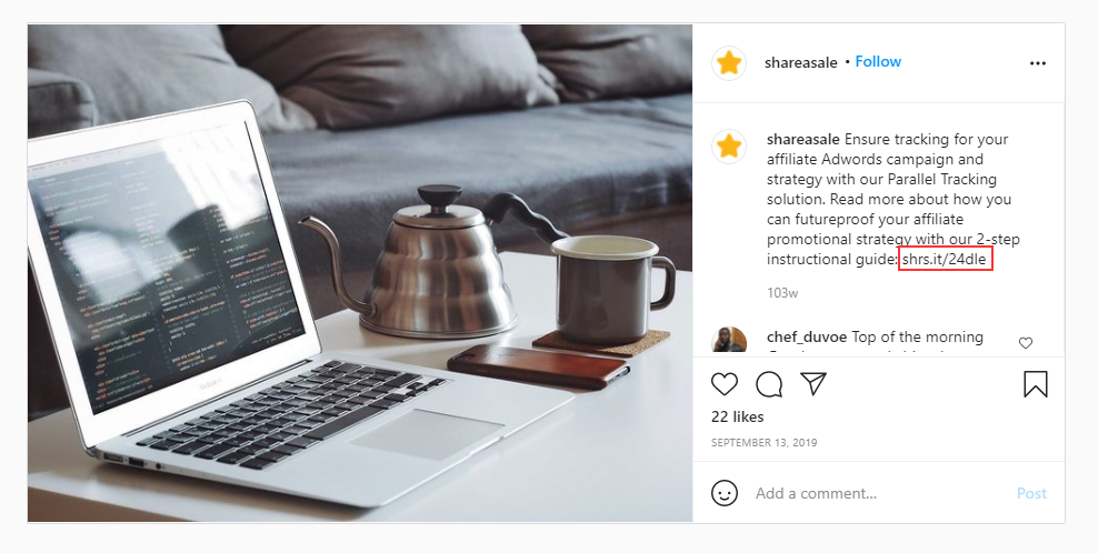 affiliate marketing example on Instagram 