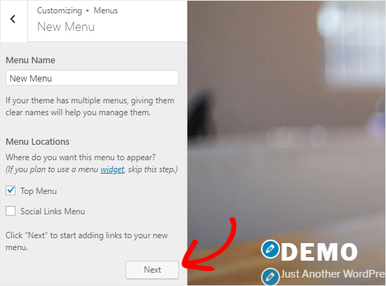 Criar um novo menu de navegação