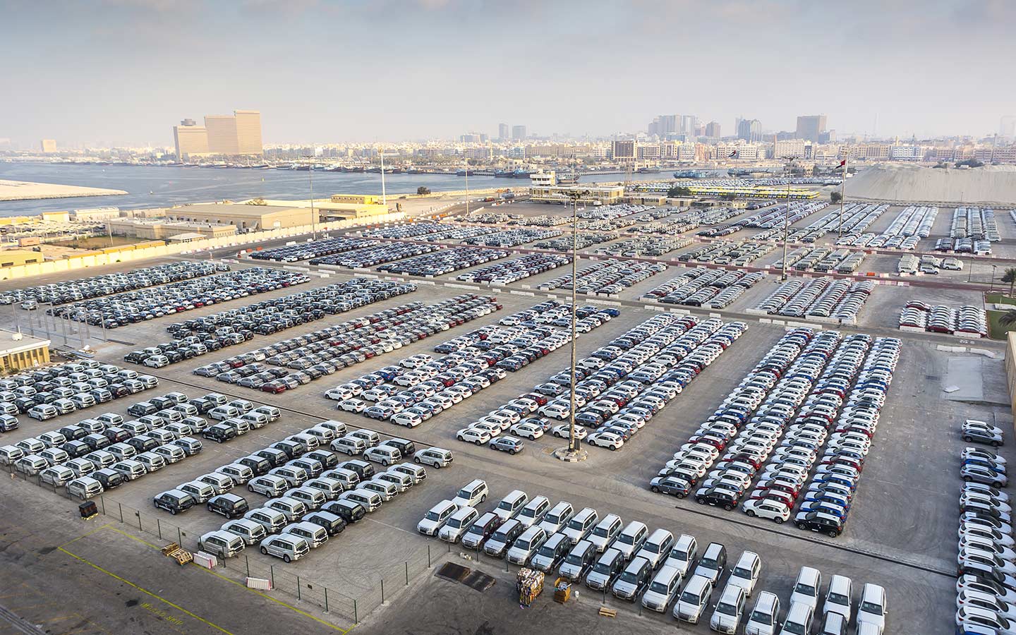 many cars parked near the port