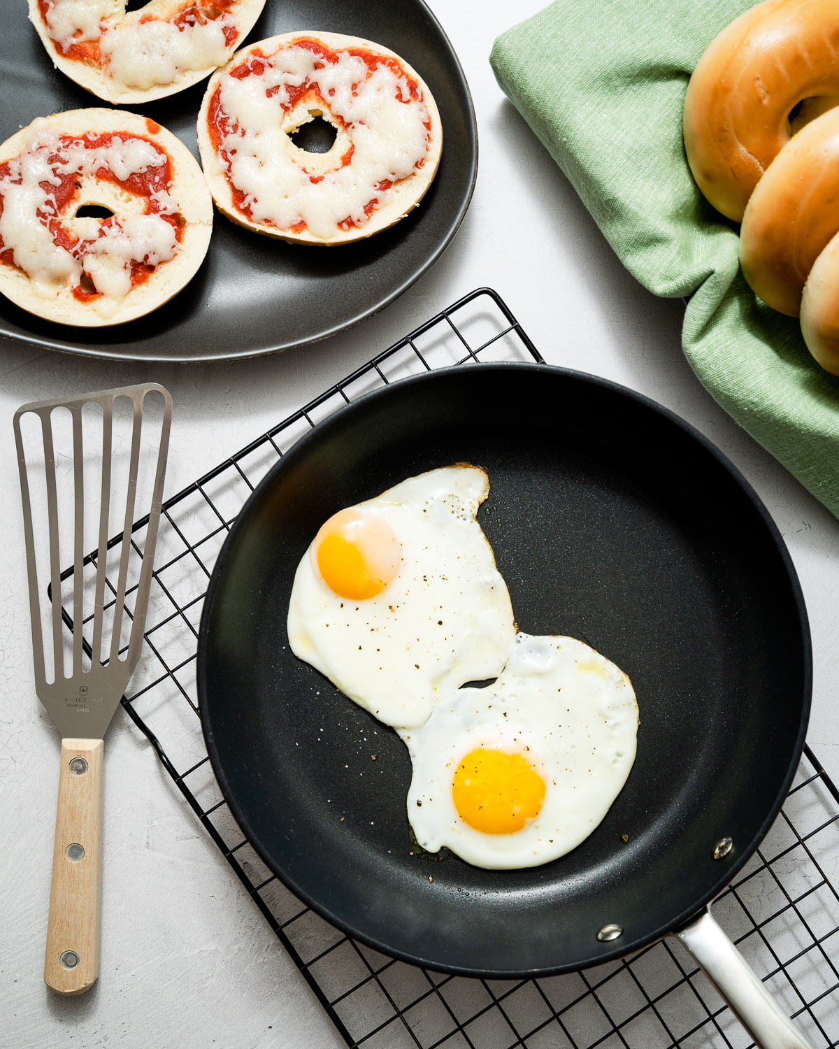 eggs being cooked in a skillet