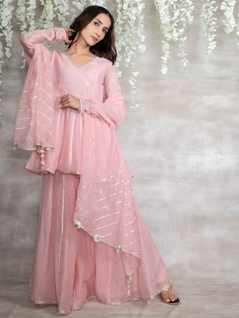 sharara pink suit