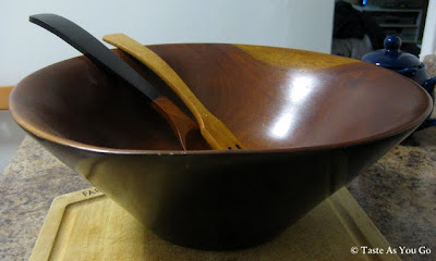 Wooden Serving Bowl and Serving Utensils - Photo by Taste As You Go
