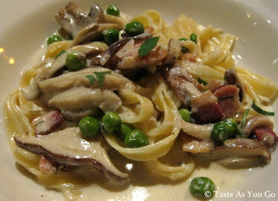 Fettucine Carbonara at Plum Pizzeria and Bar in New York, NY - Photo by Taste As You Go
