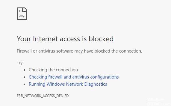 Blocked internet access notification for restricted WiFi settings without a VPN