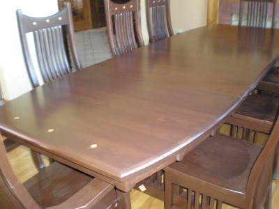 90 x 42 Western Dining Table & Mission Chairs, Mocha Walnut with Natural Cherry Inlays