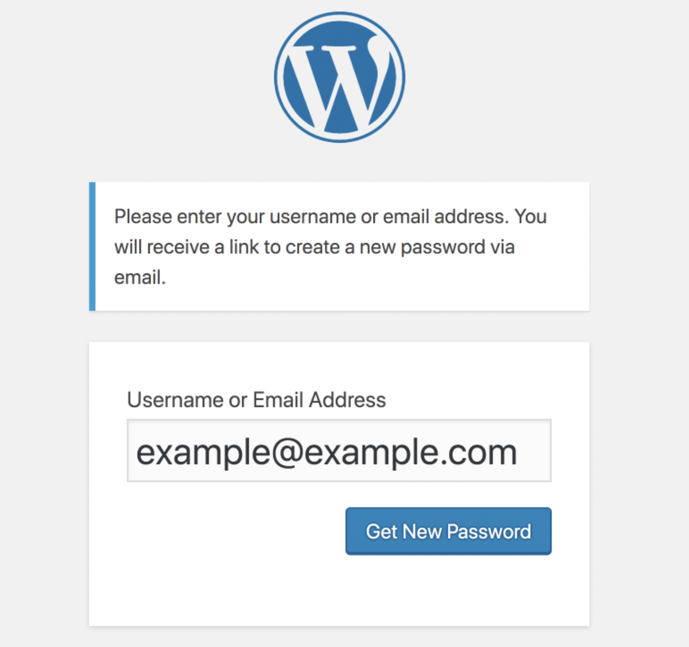 This image is showing the Get New Password option in WordPress